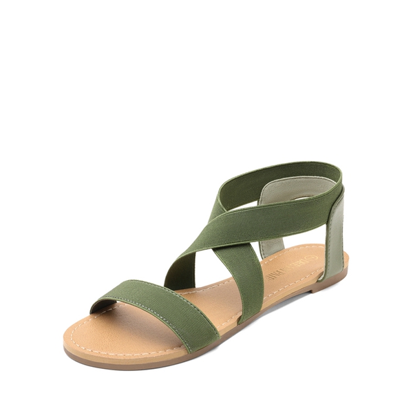 Elastic Ankle Strap Flat Sandals - ARMY GREEN -  0